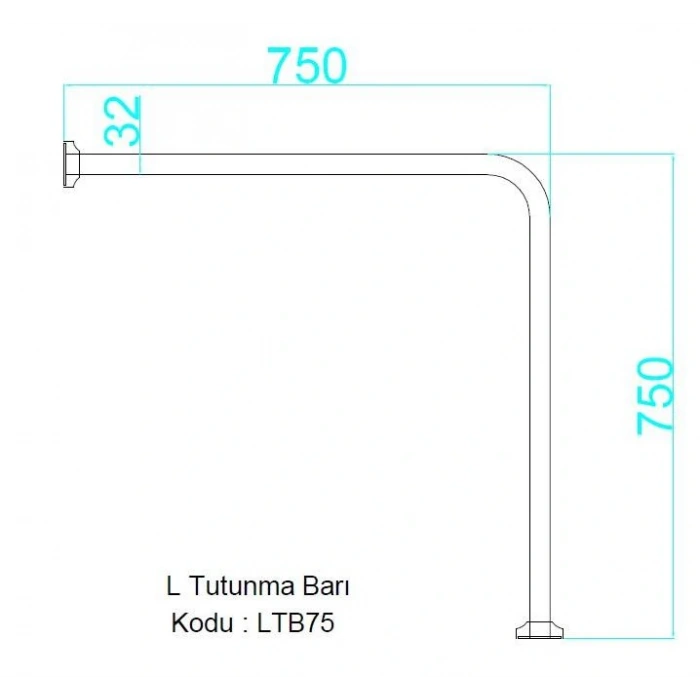 Duvar/Yer L Tutunma Barı - LTB75