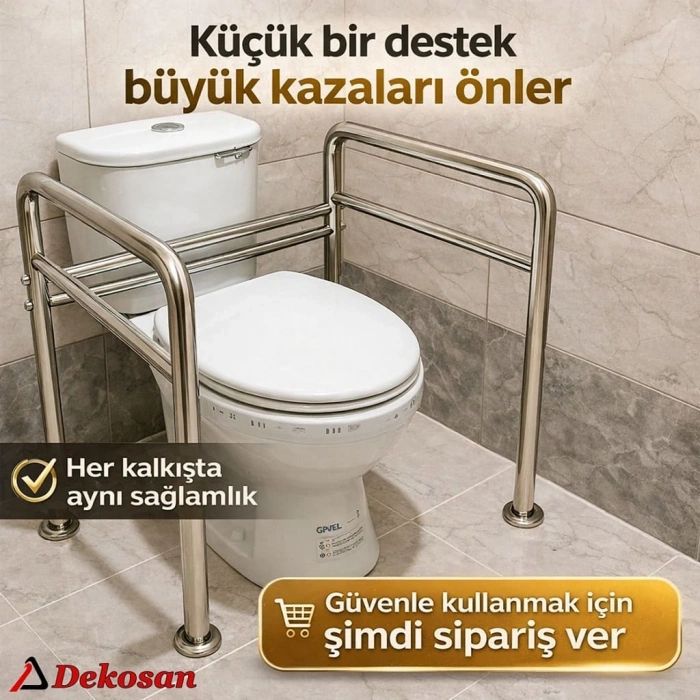 Engelli Yaşlı Ve Kısa Boylu Olanlar İçin Çift Destekli Klozet Tutunma Barı