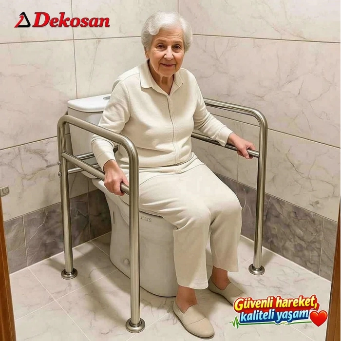 Engelli Yaşlı Ve Kısa Boylu Olanlar İçin Çift Destekli Klozet Tutunma Barı