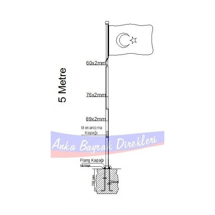 Paslanmaz Bayrak Direği - 5 metre
