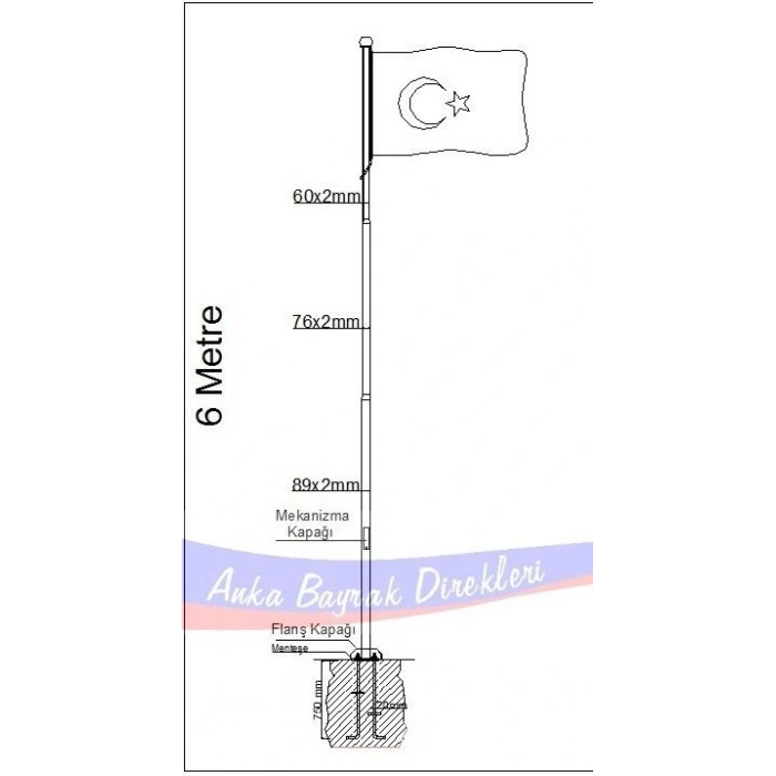 Paslanmaz Bayrak Direği - 6 metre
