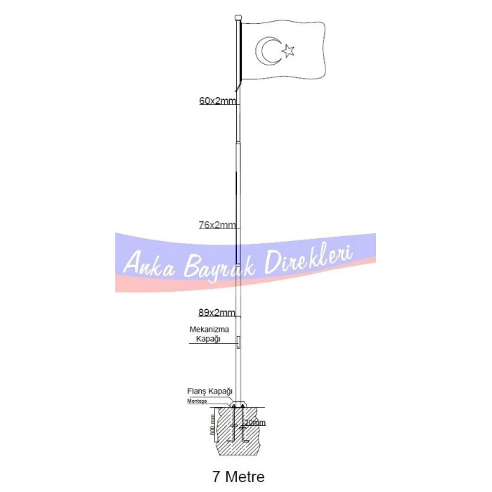 Paslanmaz Bayrak Direği - 7 metre