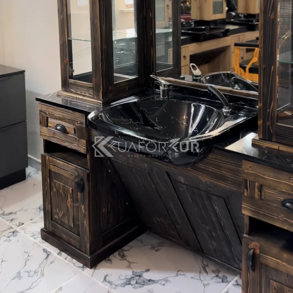 Cam Dolaplı Ahşap Berber Tezgahı (TEŞHİR)