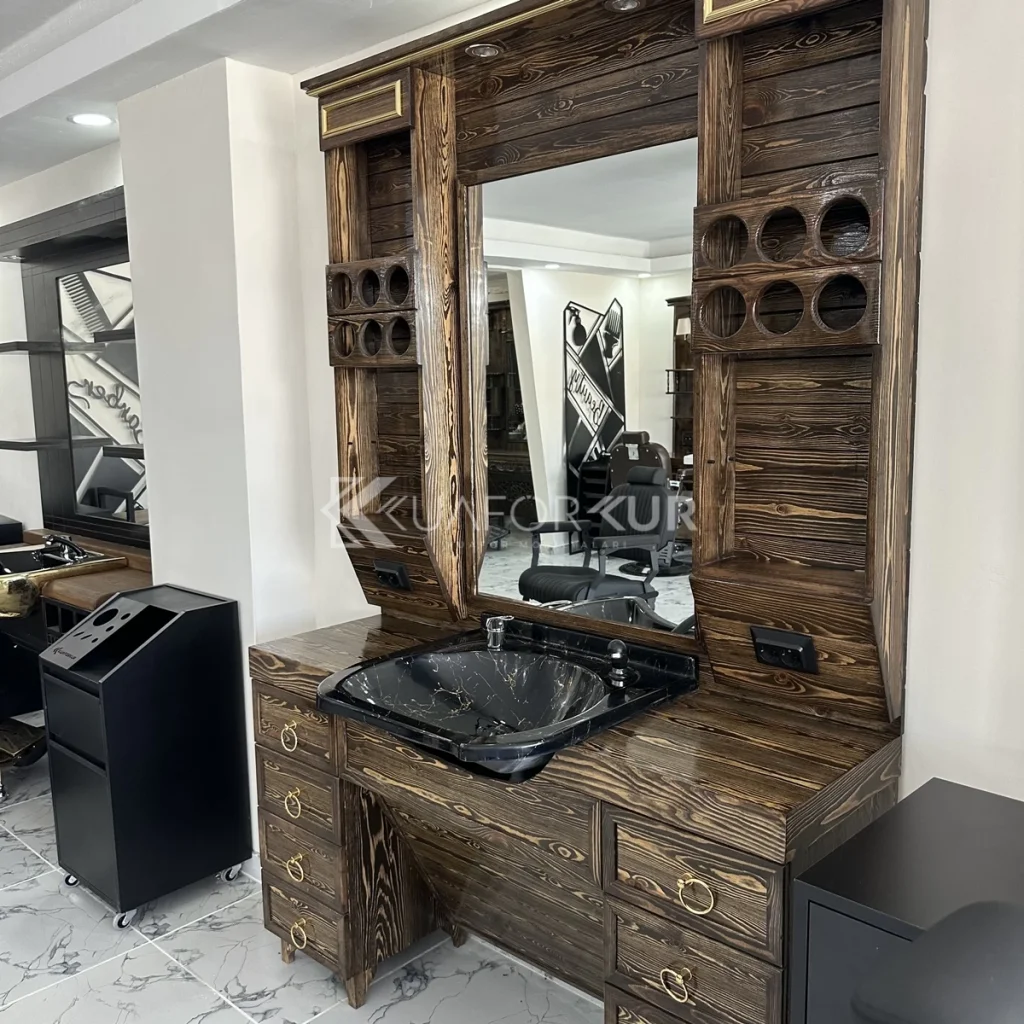 Kahverengi Ahşap Berber Tezgahı (TEŞHİR)