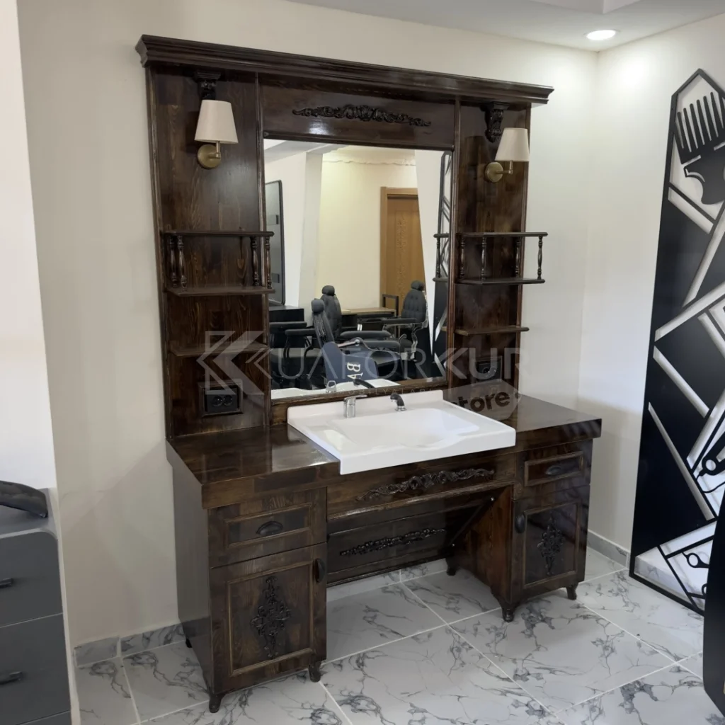 Desenli Ahşap Berber Tezgahı (TEŞHİR)