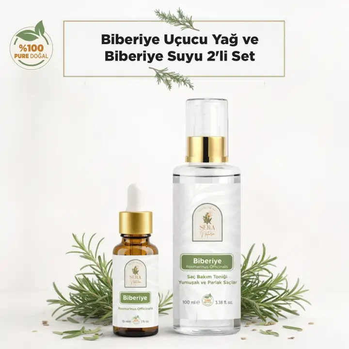 Biberiye Suyu ve Yağı Seti Doğal Saç ve Cilt Bakımı