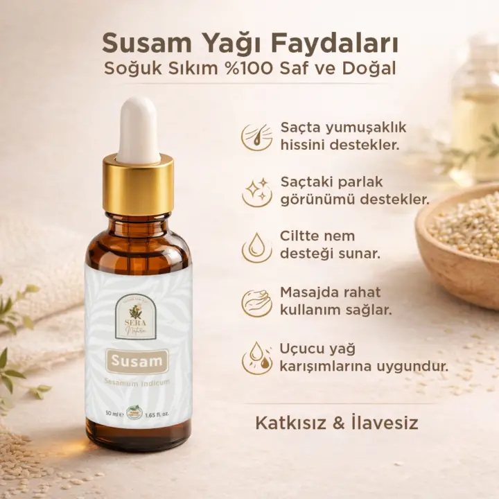 Susam Yağı 50 ml %100 Doğal Saç Bakımı & Parlak Görünüm