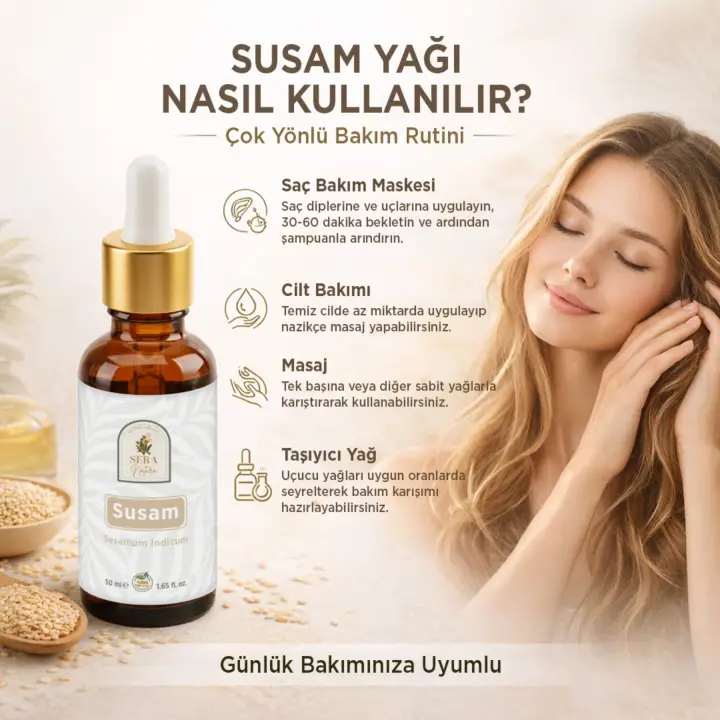 Susam Yağı 50 ml %100 Doğal Saç Bakımı & Parlak Görünüm