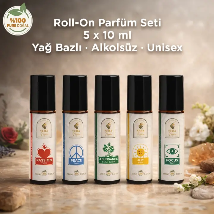 Roll-On Parfüm Seti 5 x 10 ml – Yağ Bazlı, Alkolsüz, Doğal İçerikli, Unisex