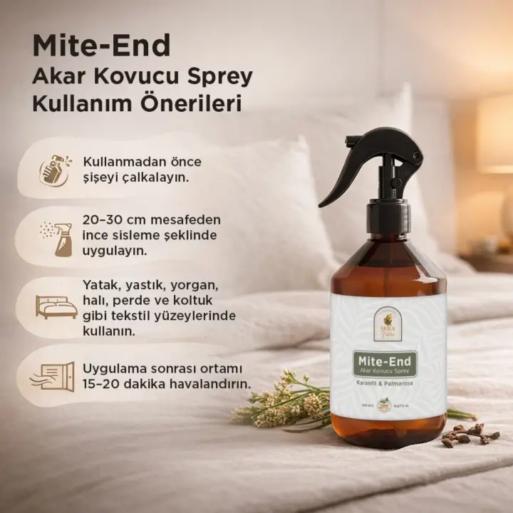 Mite-End Akar Kovucu Sprey 500 ml | Doğal Ev Tozu Akarı Temizleyici