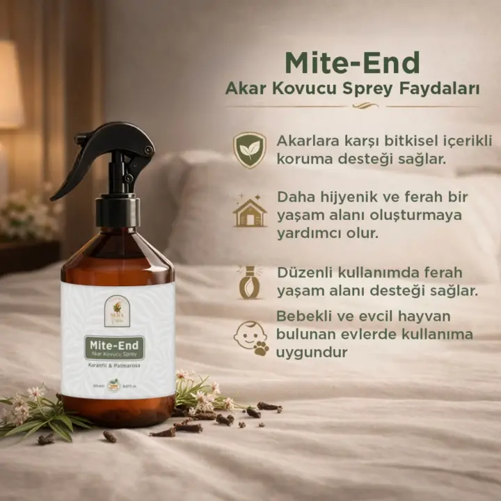 Mite-End Akar Kovucu Sprey 500 ml | Doğal Ev Tozu Akarı Temizleyici