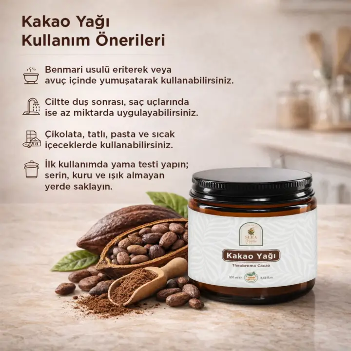 Kakao Yağı 100 ml %100 Saf - Doğal Nemlendirici & Yenilebilir Saf Kakao Yağı