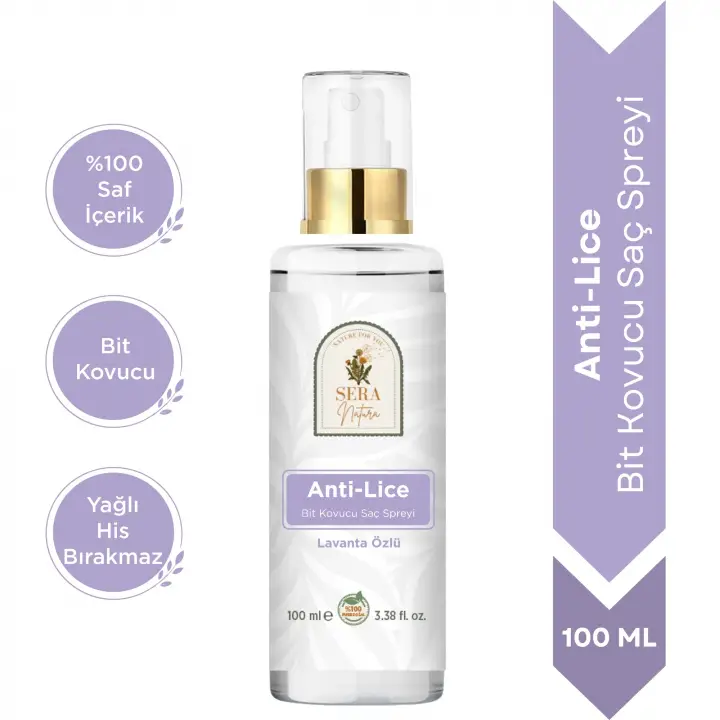 Anti-Lice Lavanta Özlü Bit Kovucu Saç Spreyi 100 ml. – %100 Doğal, Durulama Gerektirmez, Tüm Yaşlar İçin