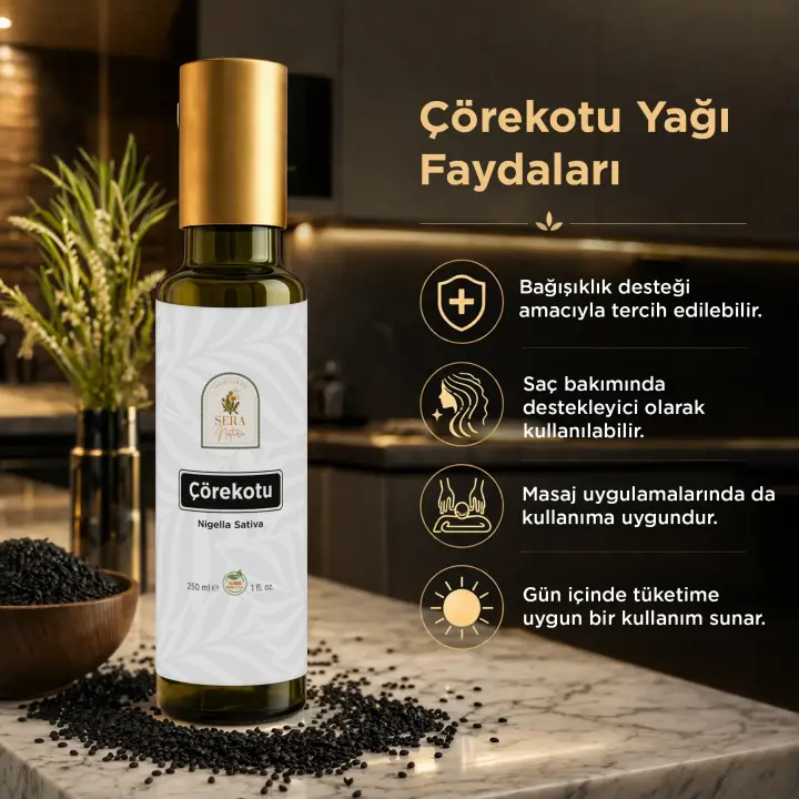 Çörekotu Yağı 250 ml %100 Saf, Yüksek Timokinonlu, Soğuk Sıkım