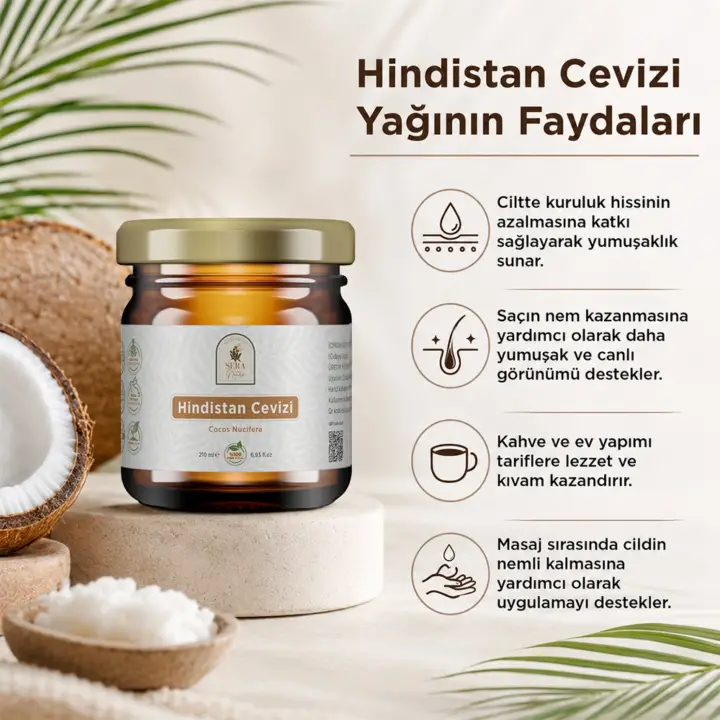 Hindistan Cevizi Yağı 210 ml. %100 Saf