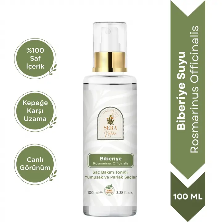 Saf Biberiye Suyu Saç Bakım Toniği 100 ml – %100 Saf, Doğal Saç Güçlendirici ve Canlandırıcı