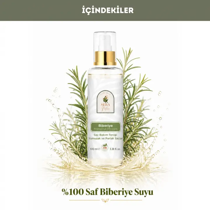 Saf Biberiye Suyu Saç Bakım Toniği 100 ml – %100 Saf, Doğal Saç Güçlendirici ve Canlandırıcı