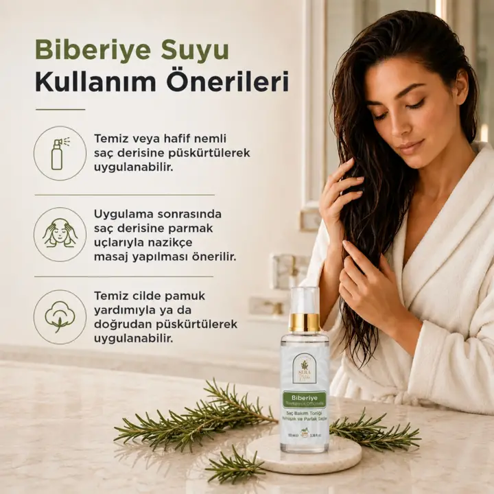 Saf Biberiye Suyu Saç Bakım Toniği 100 ml – %100 Saf, Doğal Saç Güçlendirici ve Canlandırıcı