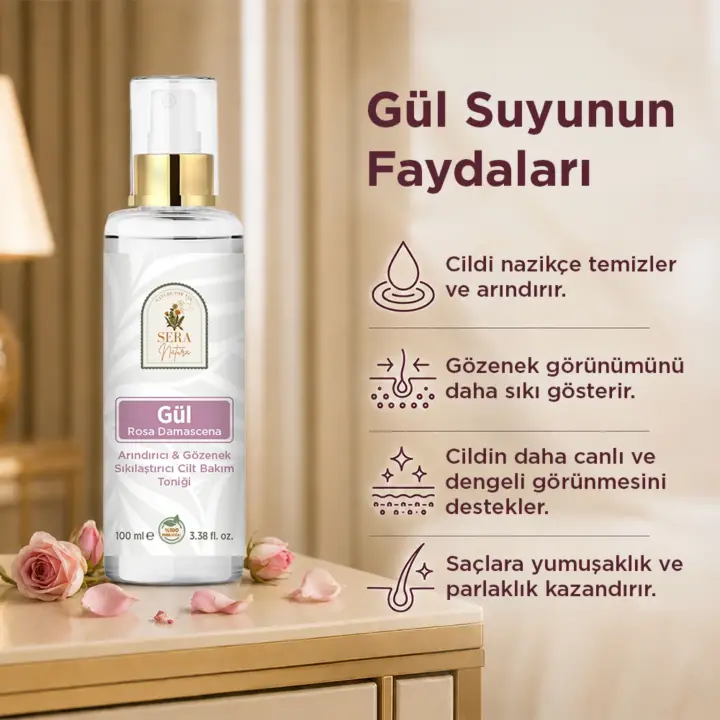 Saf Gül Suyu Arındırıcı & Gözenek Sıkılaştırıcı Cilt Bakım Toniği 100 ml. %100 Saf