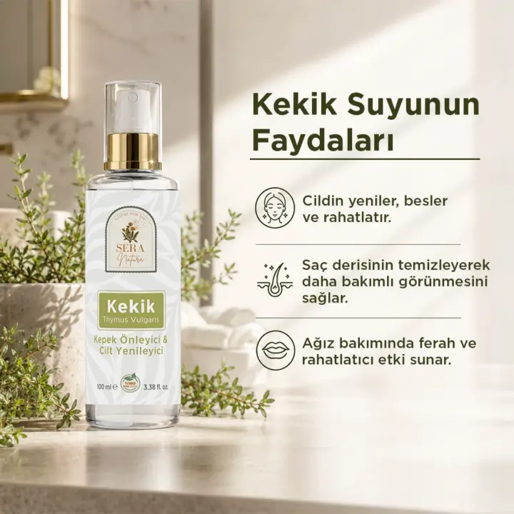 Saf Kekik Suyu Kepek Önleyici & Cilt Yenileyici Saç ve Cilt Toniği 100 ml. %100 Saf