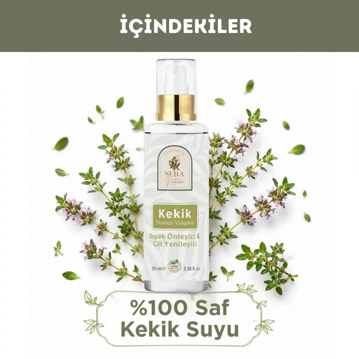 Saf Kekik Suyu Kepek Önleyici & Cilt Yenileyici Saç ve Cilt Toniği 100 ml. %100 Saf