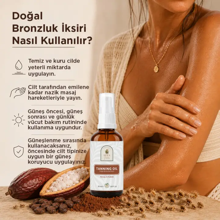 Tanning Oil Havuç Yağı & Kakao Yağı Özlü Doğal Bronzluk İksiri 50 ml %100 Saf