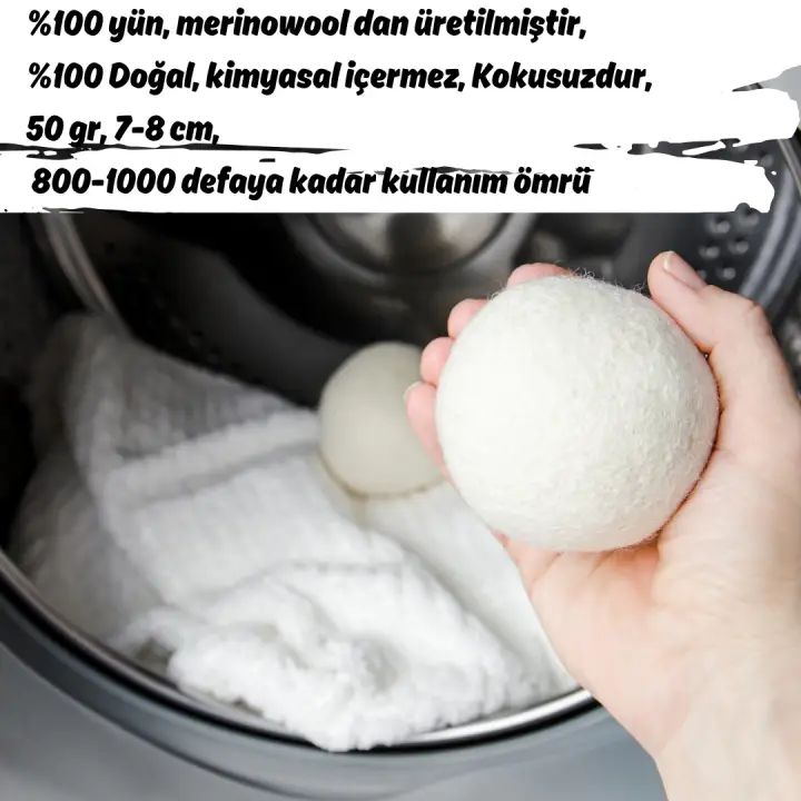 %100 El Yapımı Doğal Keçe Kurutma Topu 3 Adet – 50 Gr( 7-8 cm) Uzun Ömürlü ve Kimyasal İçeriksiz