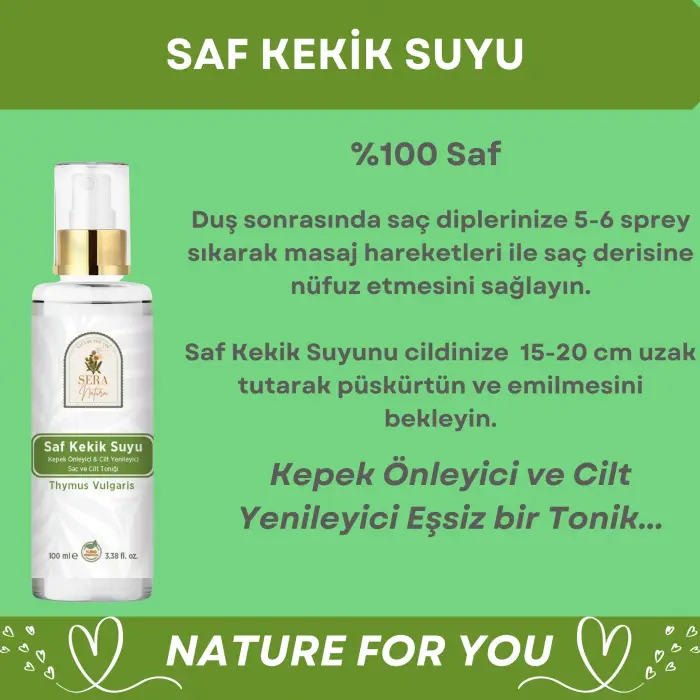 Saf Kekik Suyu Kepek Önleyici & Cilt Yenileyici Saç ve Cilt Toniği 100 ml. %100 Saf