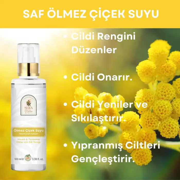 Saf Ölmez Çiçek Suyu Hasarlı & Yıpranmış Ciltler için Cilt Toniği 100 ml. %100 Saf