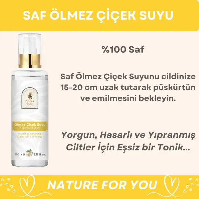 Saf Ölmez Çiçek Suyu Hasarlı & Yıpranmış Ciltler için Cilt Toniği 100 ml. %100 Saf