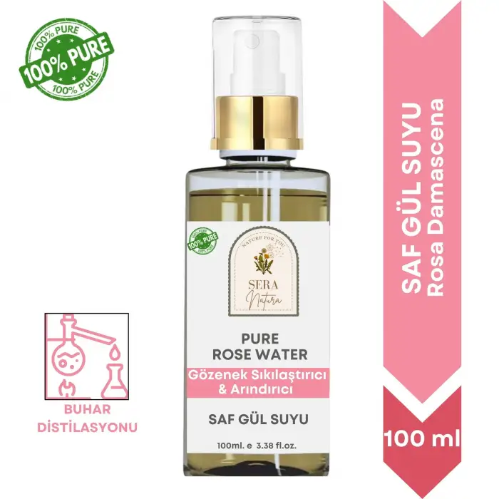 Saf Gül Suyu Arındırıcı & Gözenek Sıkılaştırıcı Cilt Bakım Toniği 100 ml. %100 Saf