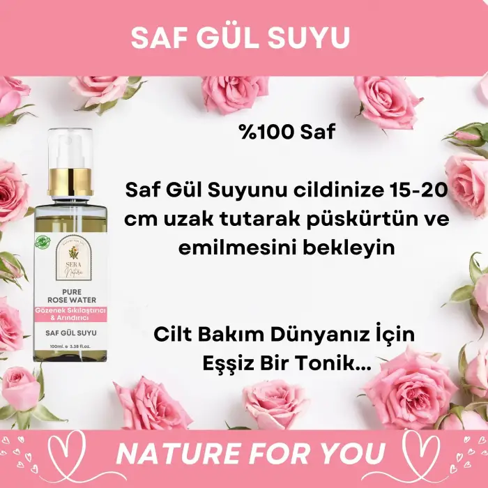 Saf Gül Suyu Arındırıcı & Gözenek Sıkılaştırıcı Cilt Bakım Toniği 100 ml. %100 Saf