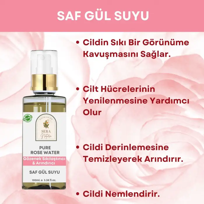Saf Gül Suyu Arındırıcı & Gözenek Sıkılaştırıcı Cilt Bakım Toniği 100 ml. %100 Saf