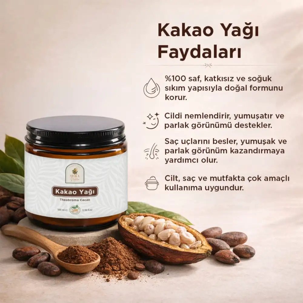 Kakao Yağı 100 ml %100 Saf - Doğal Nemlendirici & Yenilebilir Saf Kakao Yağı