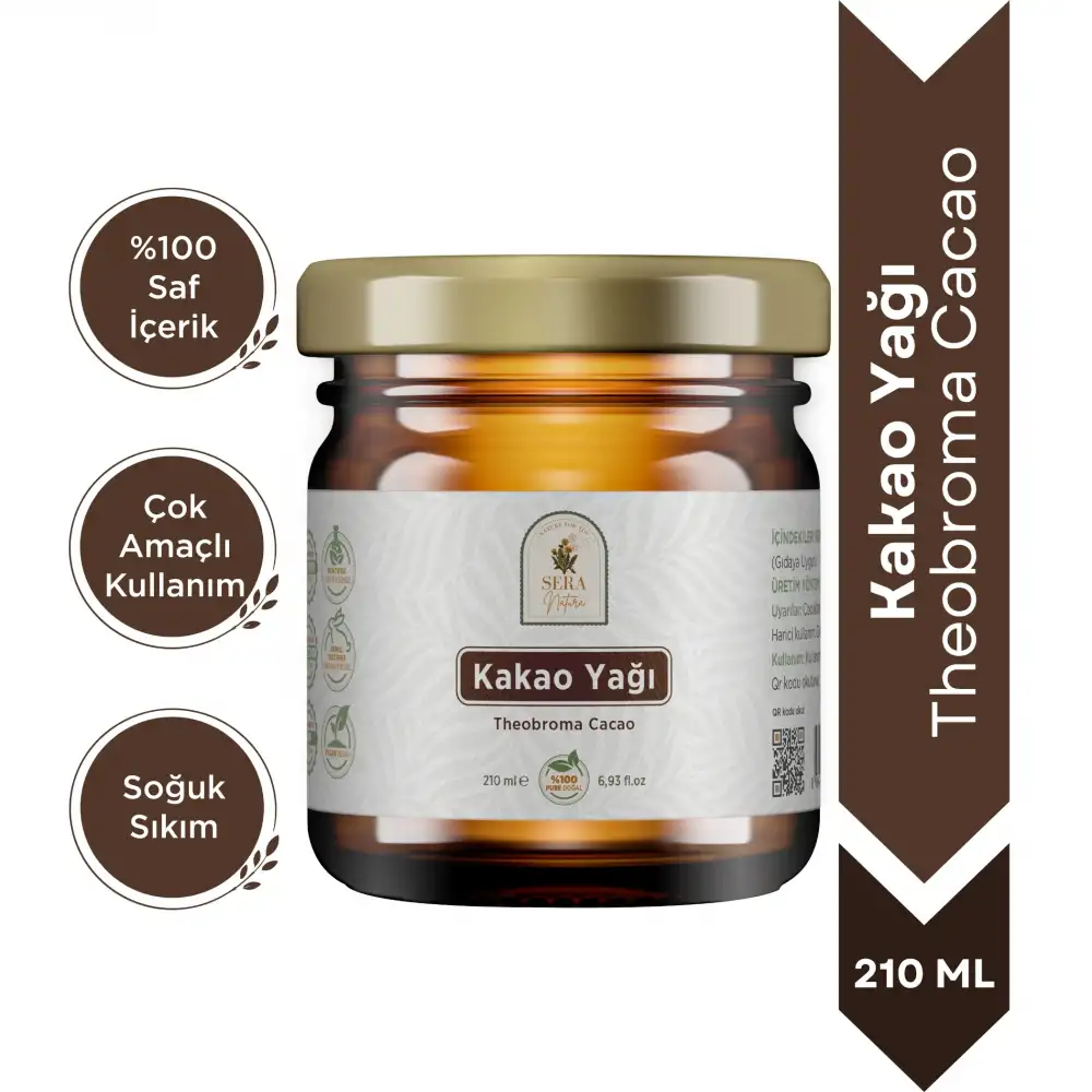 Kakao Yağı 210 ml. %100 Saf - Doğal Nemlendirici & Yenilebilir Saf Kakao Yağı