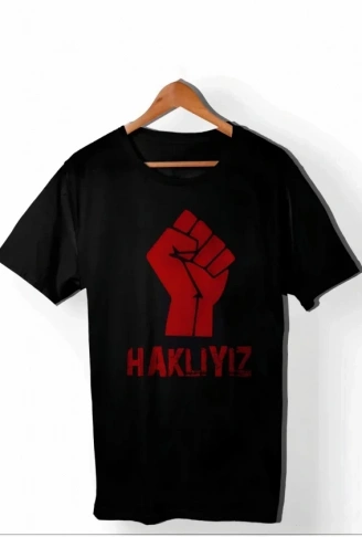 1 Mayıs Emek Ve Dayanışma Günü HAKLIYIZ Baskılı Bisiklet Yaka T-shirt - Siyah