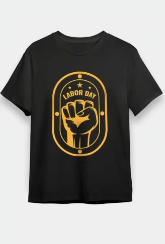 1 Mayıs Labor Day Emekçi Temalı Baskılı Oversize Bisiklet Yaka T-shirt - Siyah