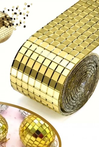 1 Metre Uzunluğunda Gold Renk Aynalı Mozaik Taşlı Dekor Bandı 4 cm x 1 mt (4940)