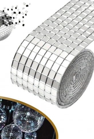 1 Metre Uzunluğunda Gümüş Renk Aynalı Mozaik Taşlı Dekor Bandı 4 cm x 1 mt (4940)