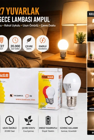10 ADET 1W E27 BEYAZ YUVARLAK GECE LAMBASI LED AMPUL (4940)