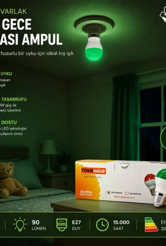 10 ADET 1W E27 YEŞiL YUVARLAK GECE LAMBASI LED AMPUL EAMP-075 (4940)