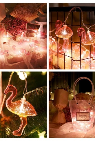 10&apos;lu Pilli Led Flamingo Dekoratif Işık Zinciri Aydınlatma 1,5 Mt (4940)