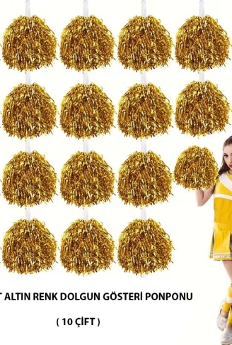 10 Çift ( 20 Adet ) Altın Renk 23 Nisan 19 Mayıs 29 Ekim Okul Gösteri Ponponları (4940)