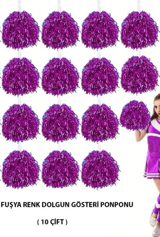 10 Çift ( 20 Adet ) Fuşya Renk 23 Nisan 19 Mayıs 29 Ekim Okul Gösteri Ponponları (4940)