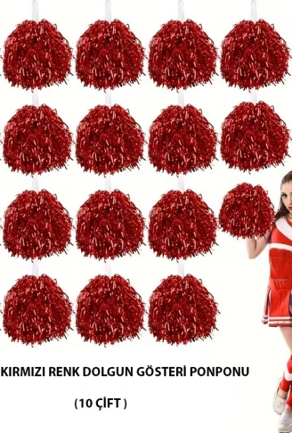 10 Çift ( 20 Adet ) Kırmızı Renk 23 Nisan 19 Mayıs 29 Ekim Okul Gösteri Ponponları (4940)