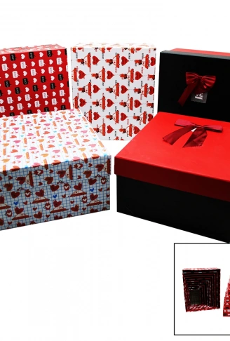 10 PARÇA  BOY DESENLİ DİKDÖRTGEN HEDİYE KUTUSU (4940)