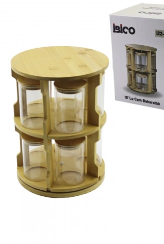 10 PCS YUVARLAK - DÖNER STANDLI CAM - BAMBU KAPAK TUZLUK - BAHARATLIK BAMBU STAND (4940)