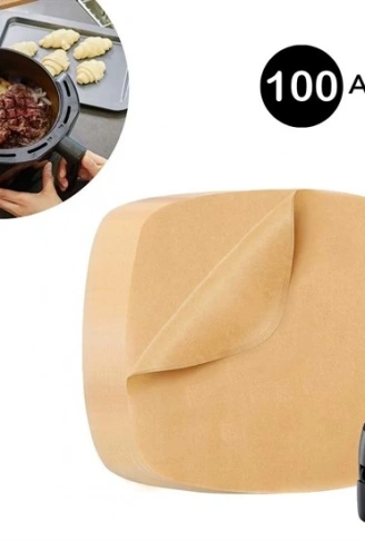 100 Adet Air Fryer Pişirme Kağıdı Tek Kullanımlık Yağ Su Geçirmez Yapışmaz Deliksiz Düz Kare Model (4940)