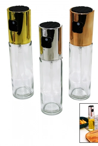 100 ML SPREY CAM YAĞDANLIK KROM - RENKLİ SPREY KAFA - İNCE UZUN ŞİŞE (4940)