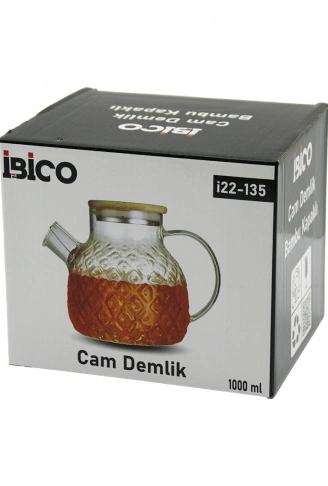 1000ML ABARTMA DESEN CAM DEMLİK   BAMBU DIŞ YÜZEY - METAL İÇ YÜZEY - SİLİKON CONTALI KAPAK (4940)